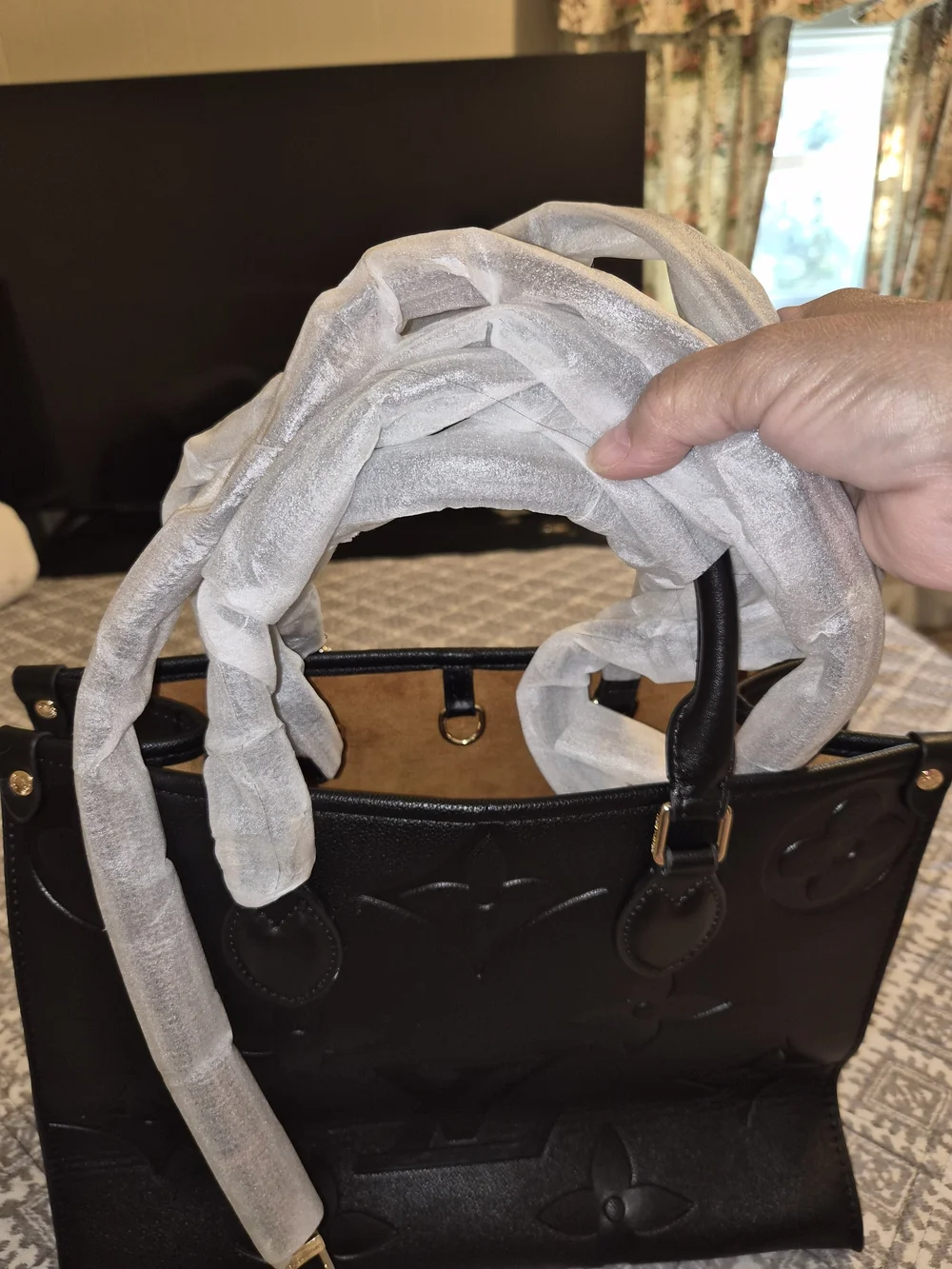 Louis Vuitton Black Embossed Monogram Leather Tote